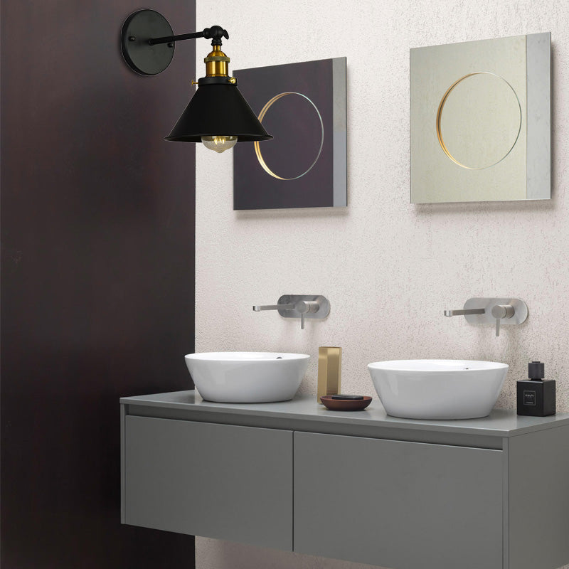 Frendorf | Schwarz/Messing-Finish Flared Sconce Lichtarmatur Industrie Metall 1 Glühbirne Schlafzimmer Wandlicht, 7"/8,5" Breite
