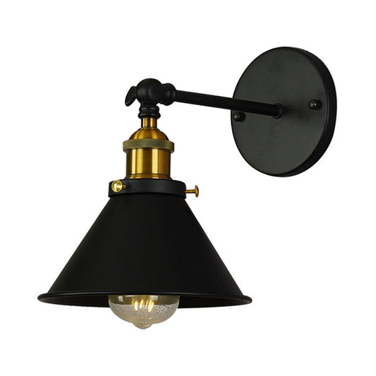 Frendorf | Schwarz/Messing-Finish Flared Sconce Lichtarmatur Industrie Metall 1 Glühbirne Schlafzimmer Wandlicht, 7"/8,5" Breite