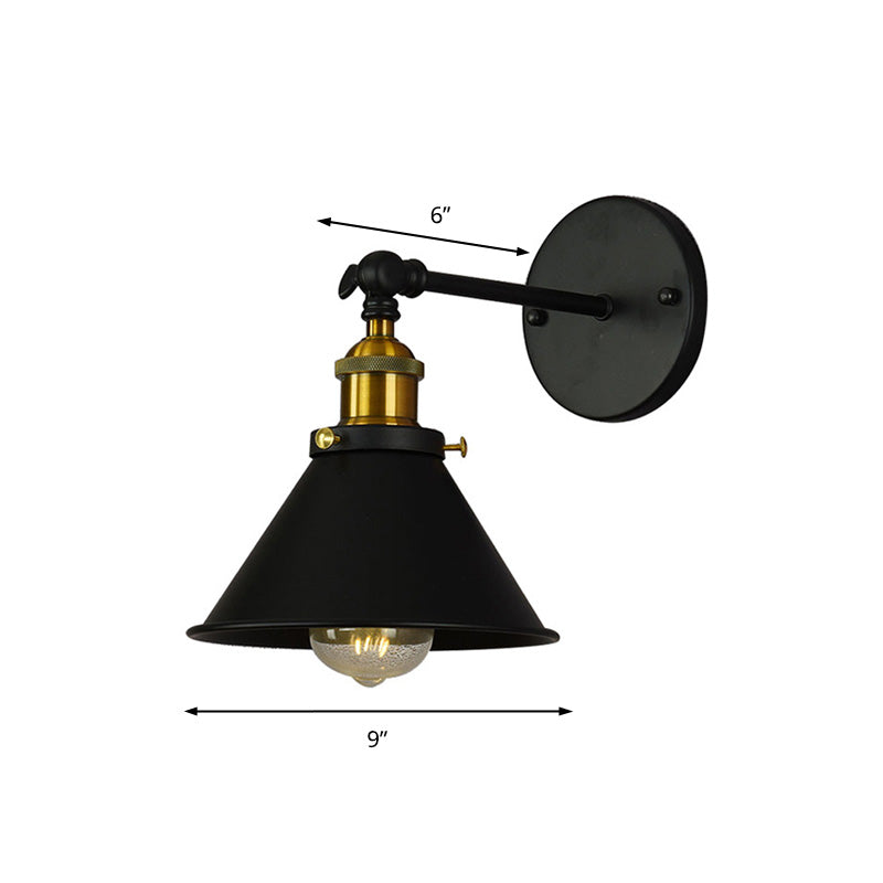 Frendorf | Schwarz/Messing-Finish Flared Sconce Lichtarmatur Industrie Metall 1 Glühbirne Schlafzimmer Wandlicht, 7"/8,5" Breite
