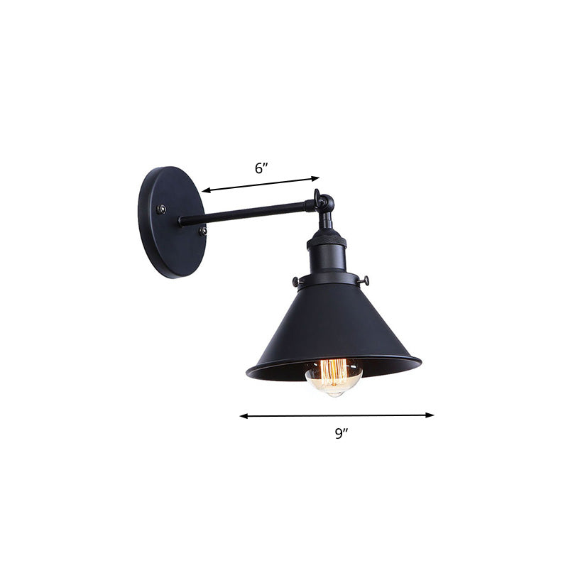Frendorf | Schwarz/Messing-Finish Flared Sconce Lichtarmatur Industrie Metall 1 Glühbirne Schlafzimmer Wandlicht, 7"/8,5" Breite