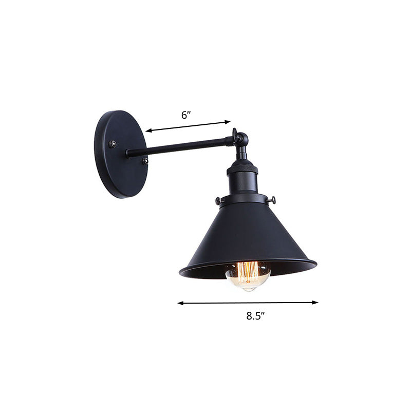 Frendorf | Schwarz/Messing-Finish Flared Sconce Lichtarmatur Industrie Metall 1 Glühbirne Schlafzimmer Wandlicht, 7"/8,5" Breite