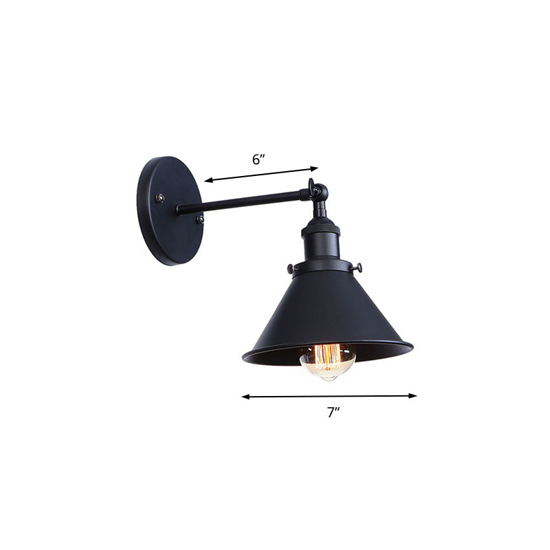 Frendorf | Schwarz/Messing-Finish Flared Sconce Lichtarmatur Industrie Metall 1 Glühbirne Schlafzimmer Wandlicht, 7"/8,5" Breite