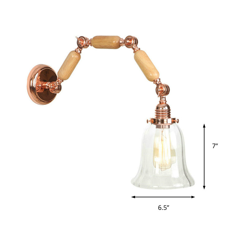 Frendorf | 1 Licht Flared Wandeinbauleuchte Antik Rose Gold Klar Glas Wandlampe mit langem ausziehbarem Arm