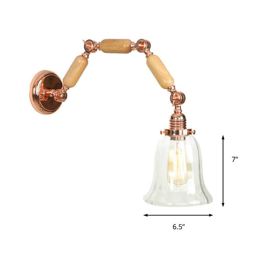 Frendorf | 1 Licht Flared Wandeinbauleuchte Antik Rose Gold Klar Glas Wandlampe mit langem ausziehbarem Arm
