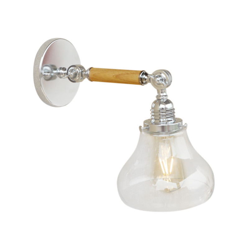 Frendorf | Wood One Light Wandleuchte Vintage Klar Glas Pear Beleuchtungseinrichtung für Wohnzimmer, 8"/4"/6" L Holzarm