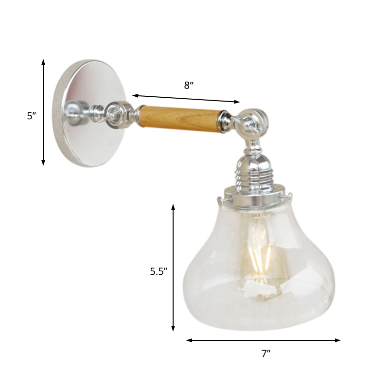 Frendorf | Wood One Light Wandleuchte Vintage Klar Glas Pear Beleuchtungseinrichtung für Wohnzimmer, 8"/4"/6" L Holzarm