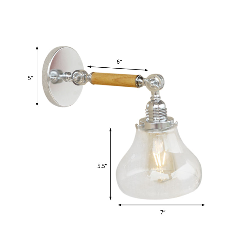 Frendorf | Wood One Light Wandleuchte Vintage Klar Glas Pear Beleuchtungseinrichtung für Wohnzimmer, 8"/4"/6" L Holzarm