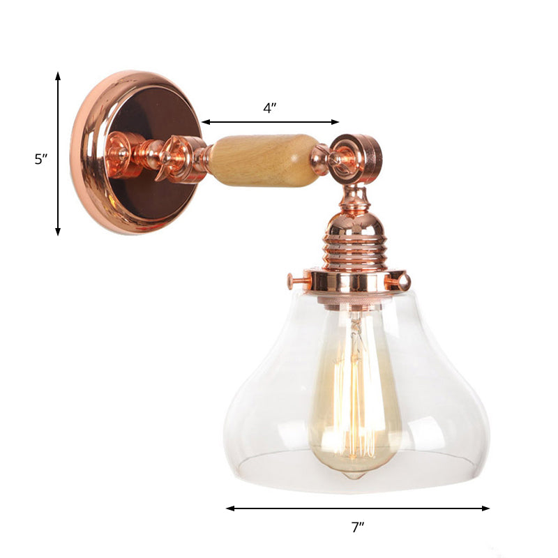 Frendorf | Perenvormige woonkamer wandlamp vintage heldere glas 1 licht roségouden wandlamp