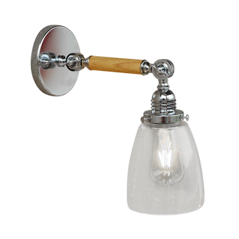 Frendorf | Einschichtiges Wandleuchten mit Domschirm Klarglas Industrielle Wohnzimmer Leuchte, 8"/4"/6" L Holzarm