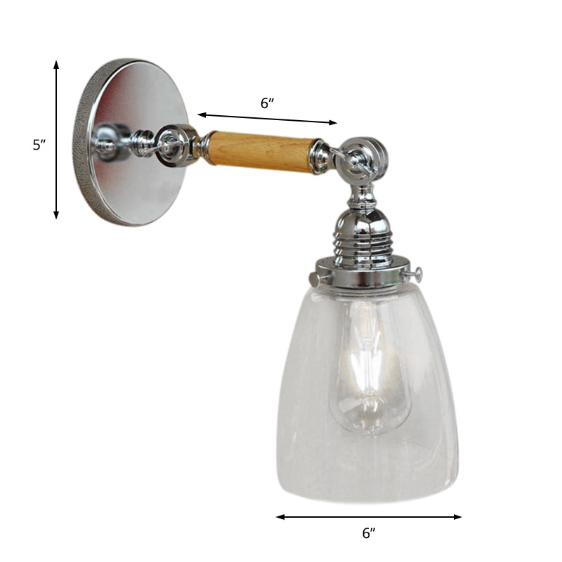 Frendorf | Einschichtiges Wandleuchten mit Domschirm Klarglas Industrielle Wohnzimmer Leuchte, 8"/4"/6" L Holzarm