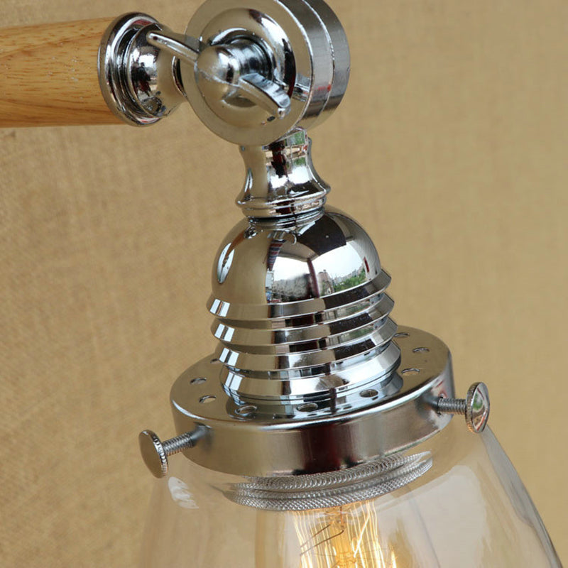 Frendorf | Einschichtiges Wandleuchten mit Domschirm Klarglas Industrielle Wohnzimmer Leuchte, 8"/4"/6" L Holzarm