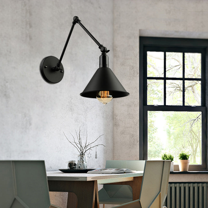 Frendorf | 1 Kopfbahnleuchte mit konischem Schirm und Schwenkarm Metallic Loft Stil Innenwandleuchte in Schwarz/Weiß