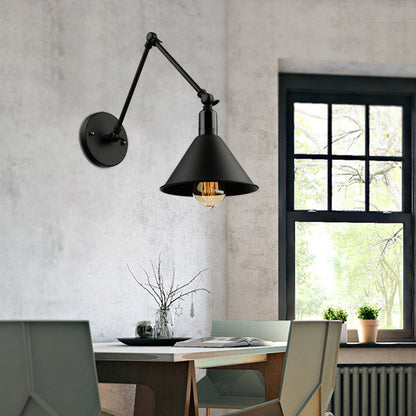 Frendorf | 1 Kopfbahnleuchte mit konischem Schirm und Schwenkarm Metallic Loft Stil Innenwandleuchte in Schwarz/Weiß