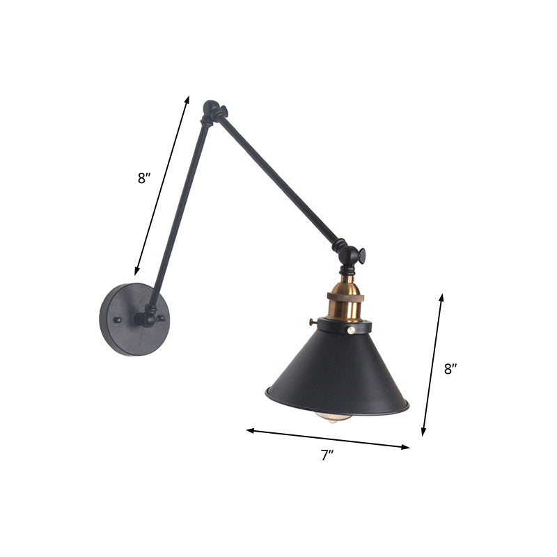 Frendorf | 1 Licht Verstelbare Wandlamp met Cone Shade Metaal Retro Binnen Wandlamp Licht in Zwart/Wit