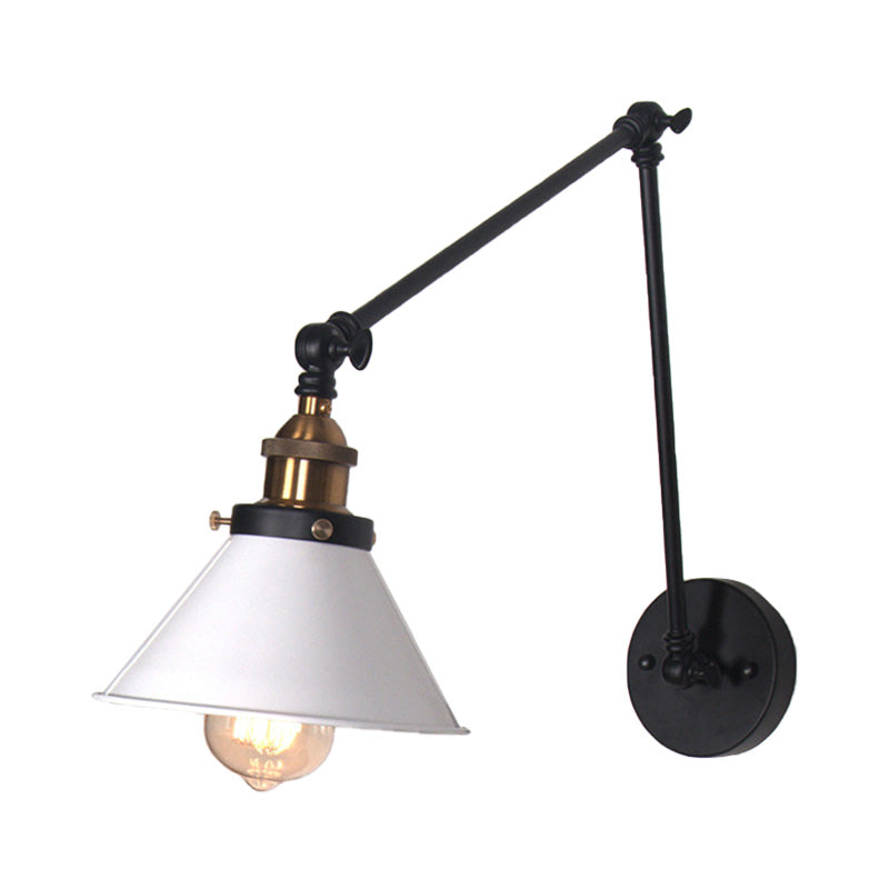 Frendorf | 1 Licht Verstelbare Wandlamp met Cone Shade Metaal Retro Binnen Wandlamp Licht in Zwart/Wit