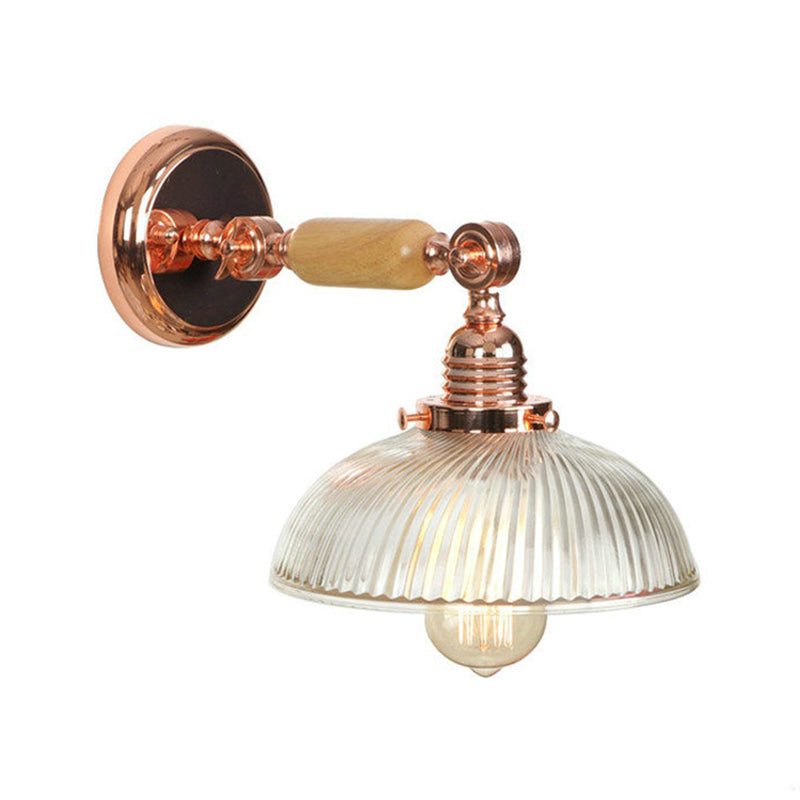 Frendorf | Eine Glühbirne gerippte Glas Wandleuchte Farmhaus Roségold gewölbte Schlafzimmer Wandlampe