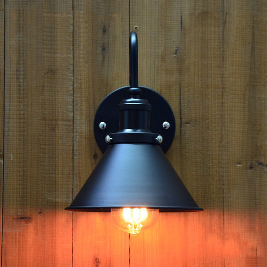 Frendorf | Gooseneck Metallic Wandlamp mit Kegelshade Vintage 1 Licht Korridor Wandmontage Leuchte in Schwarz