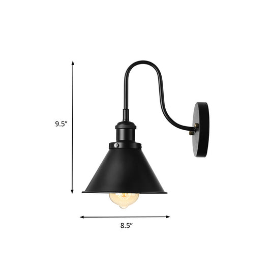 Frendorf | Gooseneck Metallic Wandlamp mit Kegelshade Vintage 1 Licht Korridor Wandmontage Leuchte in Schwarz