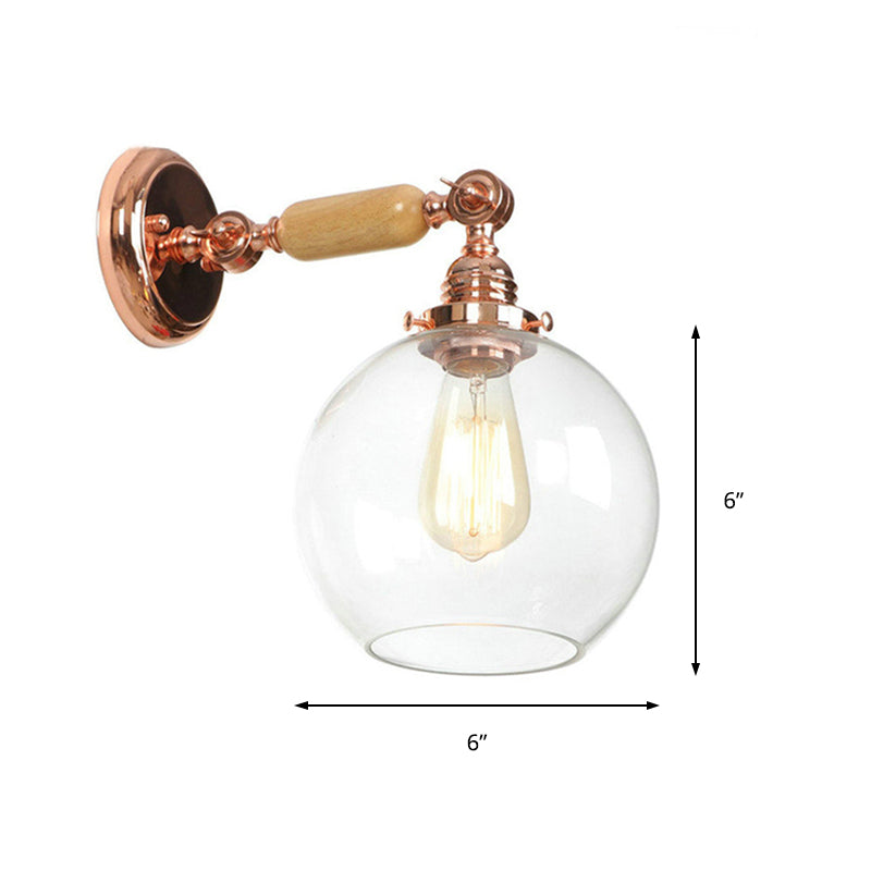 Frendorf | Orb Shade Klar Glas Wandlampe Industrie Einzelne Glühbirne Wohnzimmer Wandlicht in Roségold