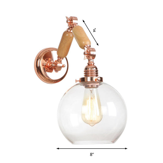 Frendorf | 1 Glühbirne Globe Wandmontierte Lichtarmatur Rustikales Roségold Klares Glas Beleuchtung mit Ausziehbarem Arm