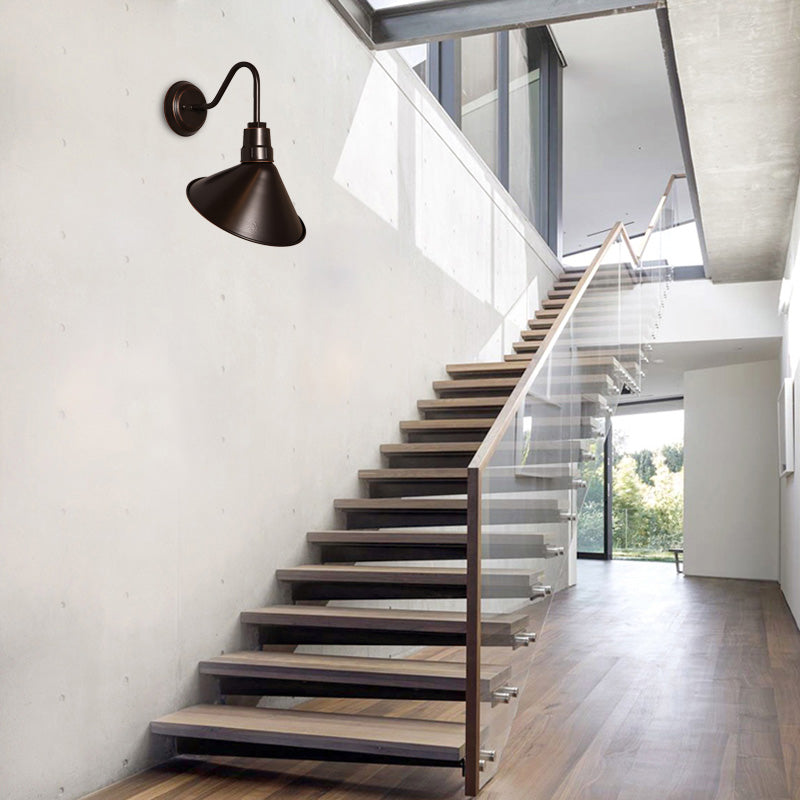 Frendorf | Kegelförmige Metall Wandlampenfassung mit Kegel Shade Industrie 1 Glühbirne Schlafzimmer Wand Sconce Beleuchtung in Bronze
