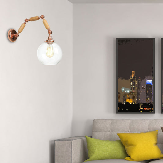 Frendorf | Globe Woonkamer Wandlamp Antique Helder Glas 1 Licht Roze Gouden Wandlamp met Uittrekbare Arm