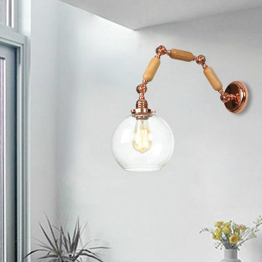 Frendorf | Globe Woonkamer Wandlamp Antique Helder Glas 1 Licht Roze Gouden Wandlamp met Uittrekbare Arm