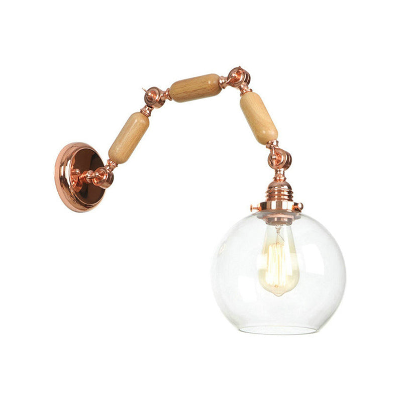 Frendorf | Globe Woonkamer Wandlamp Antique Helder Glas 1 Licht Roze Gouden Wandlamp met Uittrekbare Arm
