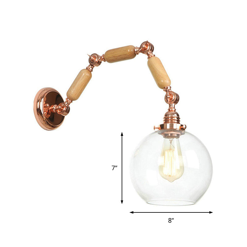 Frendorf | Globe Woonkamer Wandlamp Antique Helder Glas 1 Licht Roze Gouden Wandlamp met Uittrekbare Arm