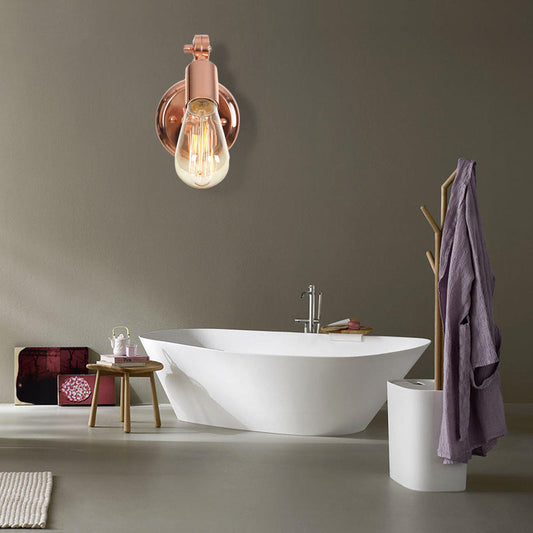 Frendorf | Rosen Gold Armed Wall Light Retro Industrial Iron 1 Licht Badezimmer Rotierbare Wandleuchte mit Freiliegender Glühbirne