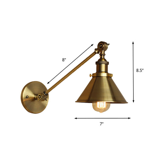 Frendorf | Messing/Bronze 1-Tülle Wandlampe Vintage Stil Metall konische Wandleuchte für Schlafzimmer Nachttisch