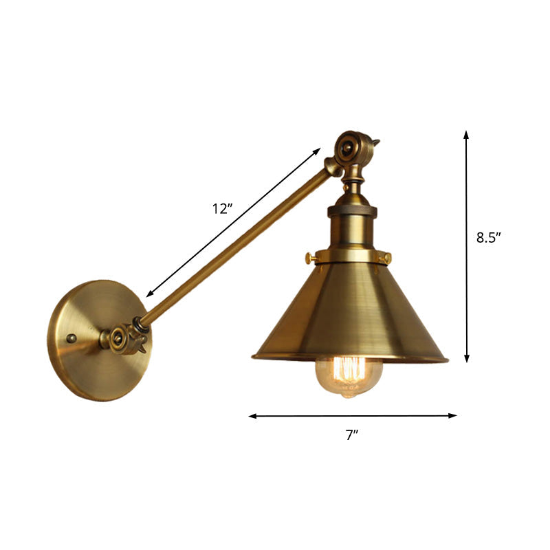 Frendorf | Messing/Bronze 1-Tülle Wandlampe Vintage Stil Metall konische Wandleuchte für Schlafzimmer Nachttisch