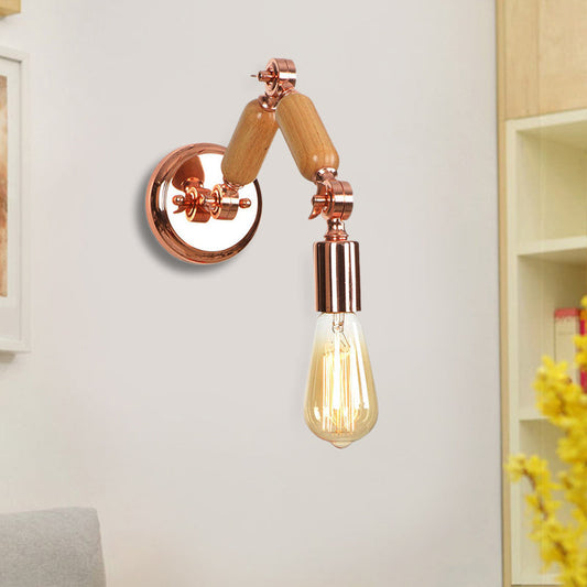 Frendorf | Houten Gewapende Wandlamp met Kale Gloeilamp Industriële Metaal 1 Hoofd Woonkamer Wandverlichting in Roségoud
