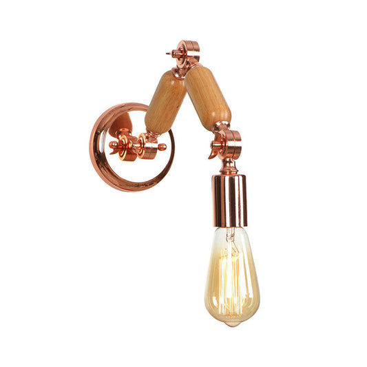 Frendorf | Houten Gewapende Wandlamp met Kale Gloeilamp Industriële Metaal 1 Hoofd Woonkamer Wandverlichting in Roségoud