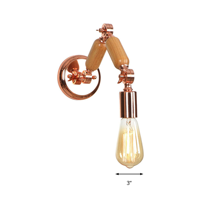 Frendorf | Houten Gewapende Wandlamp met Kale Gloeilamp Industriële Metaal 1 Hoofd Woonkamer Wandverlichting in Roségoud