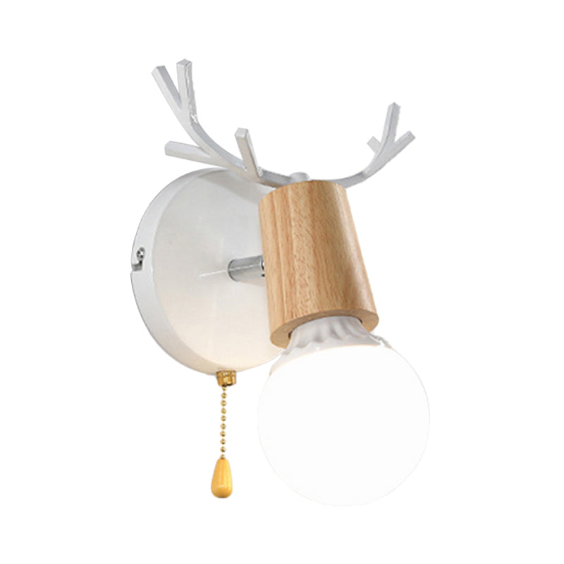 Frendorf | 1 Licht Bare Bulb Wandlamp Modern Stil Zwart/Wit Afwerking Metaal en Hout Wandverlichting met Hertenkant