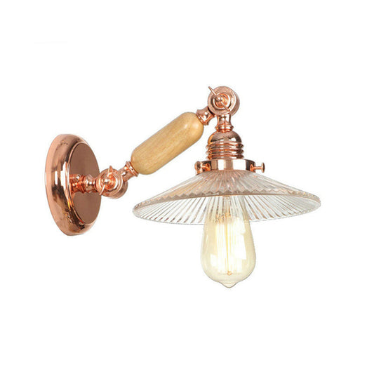 Frendorf | Ribbelglas Roze Gouden Wandlamp Saucer 1-Licht Industriële Wandlamp Bevestiging voor Woonkamer
