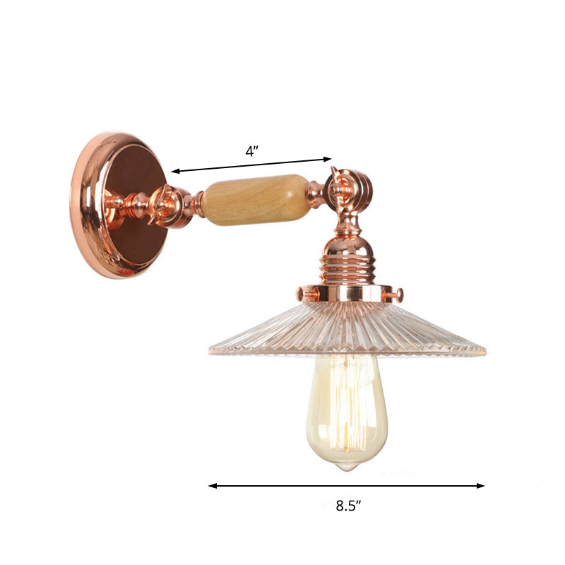 Frendorf | Ribbelglas Roze Gouden Wandlamp Saucer 1-Licht Industriële Wandlamp Bevestiging voor Woonkamer