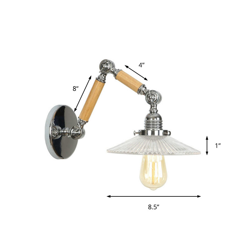 Frendorf | Eine Leuchten Wandlampe mit Schüsselschirm geriffeltes Glas Vintage Arbeitszimmer Wandleuchte mit 8"+8"/6"+6"/8"+4" ausziehbarem Holzarm