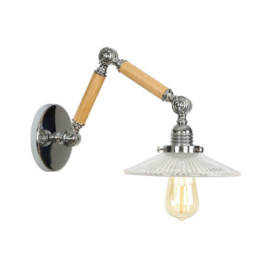 Frendorf | Eine Leuchten Wandlampe mit Schüsselschirm geriffeltes Glas Vintage Arbeitszimmer Wandleuchte mit 8"+8"/6"+6"/8"+4" ausziehbarem Holzarm