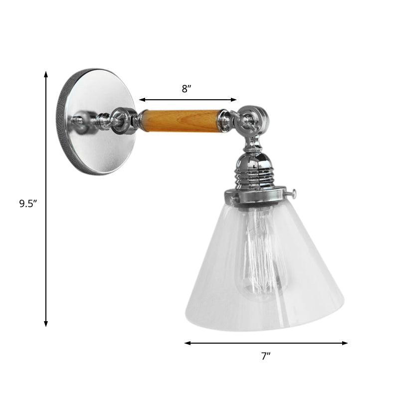 Frendorf | Kegel Klar Glas Wandmontierte Lampe Industrial Einzelne Glühbirne Esszimmer Wandleuchte Licht, 8"/4"/14"