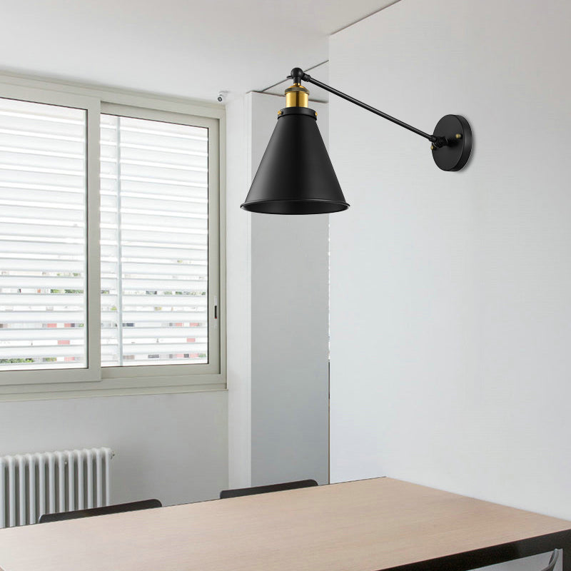 Frendorf | Industriële conische schaduw wandverlichting 1 lamp metalen wandlamp in zwart voor corridor