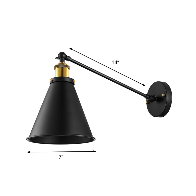 Frendorf | Industriële conische schaduw wandverlichting 1 lamp metalen wandlamp in zwart voor corridor