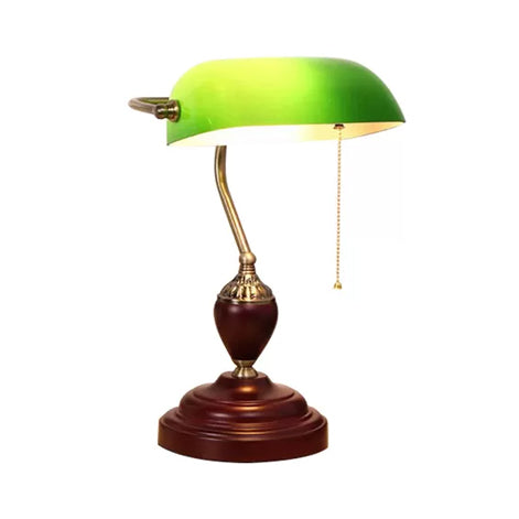 Traditioneller Stil Rollover Shade Banker Lampe 1 Licht Grün/Rot/Weiß Glas Banker Schreibtischlampe mit Zugkette für Schlafzimmer