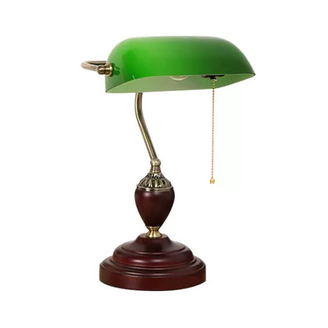 Traditioneller Stil Rollover Shade Banker Lampe 1 Licht Grün/Rot/Weiß Glas Banker Schreibtischlampe mit Zugkette für Schlafzimmer