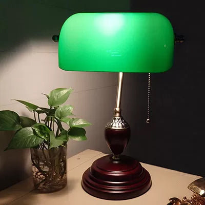 Traditioneller Stil Rollover Shade Banker Lampe 1 Licht Grün/Rot/Weiß Glas Banker Schreibtischlampe mit Zugkette für Schlafzimmer