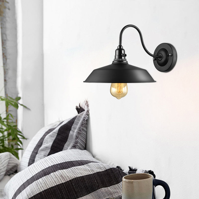 Frendorf | Metallische Scheunenlampe Wandlampe mit Flexarm Industrie 1 Glühbirne Schlafzimmer Wandbeleuchtung in Schwarz