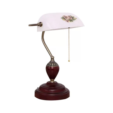 Traditioneller Stil Rollover Shade Banker Lampe 1 Licht Grün/Rot/Weiß Glas Banker Schreibtischlampe mit Zugkette für Schlafzimmer