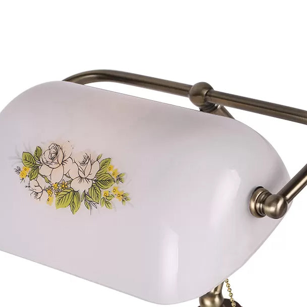Traditioneller Stil Rollover Shade Banker Lampe 1 Licht Grün/Rot/Weiß Glas Banker Schreibtischlampe mit Zugkette für Schlafzimmer