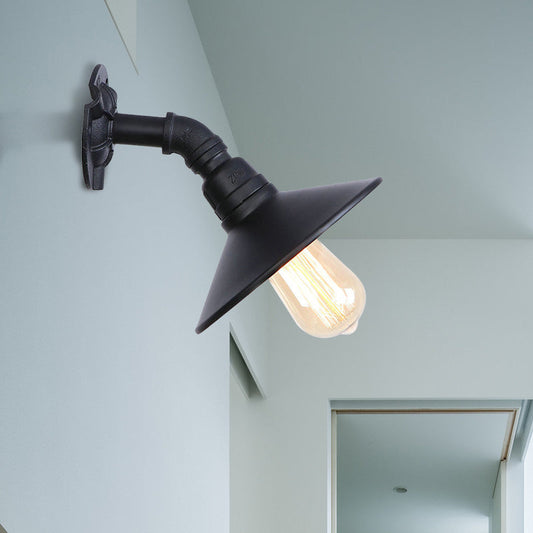 Frendorf | Gebogene Pijp Metalen Wandlamp industrieel Stil 1 Kop Gang Wandlamp Sconces met Conische Shade in Zwart